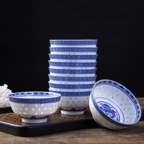 Cuenco de arroz Jingdezhen de 4,5 pulgadas, vajilla de porcelana blanca, vajilla china de dragón, cuencos de cerámica para sopa de Ramen, soporte de comida ► Foto 1/6