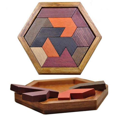 Rompecabezas de madera Hexagonal con forma geométrica, tablero de juegos de ajedrez Montessori, juguetes educativos de inteligencia ► Foto 1/6
