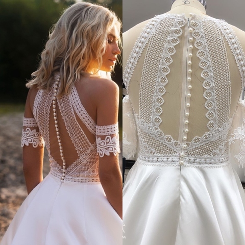 Vestidos De novia Bohemia VINTAGE De encaje satinado, trajes De novia De playa hechos a medida ► Foto 1/6