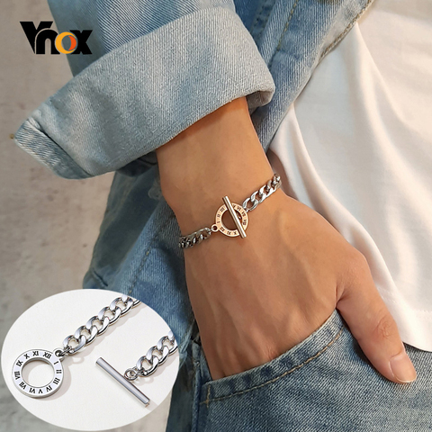 Vnox-Pulseras de cadena cubana para hombre, con números romanos, acero inoxidable, nunca se decolora, regalos de amor, joyería ► Foto 1/6