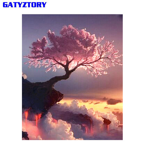 GATYZTORY-Cuadro de árboles abstractos por números, pintura al óleo pintada a mano, arte de pared moderno, decoración del hogar, regalo único ► Foto 1/6