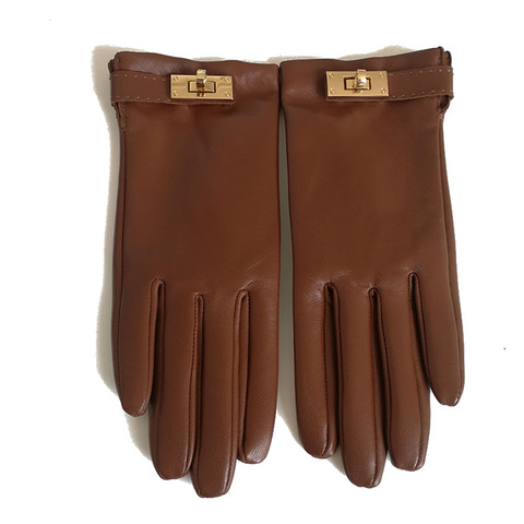 Guantes de piel auténtica para mujer, de marca a la moda, negro, marrón, piel de oveja, dedos con pantalla táctil ► Foto 1/6