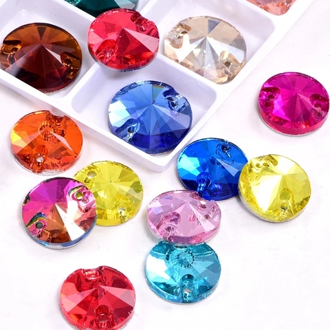 Rivoli-diamantes de imitación redondos para coser, piedras de cristal planas, para vestido de boda, muchos colores, B2586 ► Foto 1/6