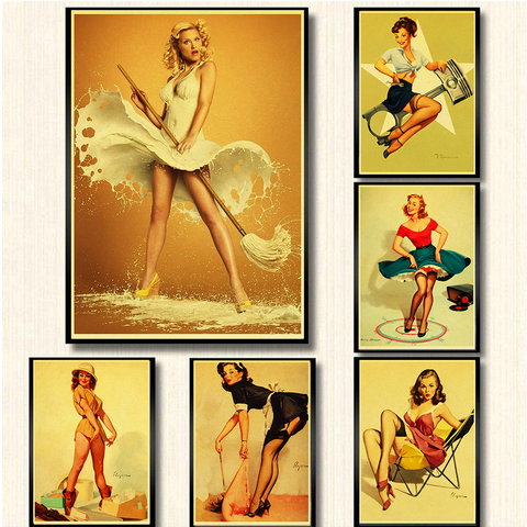 Impresión de papel kraft cartel retro de chica pin up Sexy de la Segunda Guerra Mundial ► Foto 1/6