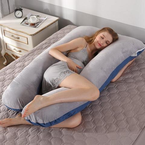 50 100% de algodón almohada de cuerpo entero para las mujeres embarazadas en forma de U almohada de embarazo dormir apoyo maternidad almohada lado traviesas ► Foto 1/6