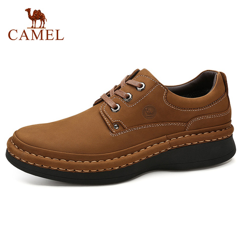 Zapatos informales con cordones de piel auténtica de camello inglés para hombre, zapatos de hombre cosidos a mano de suela gruesa, calzado para hombre ► Foto 1/6