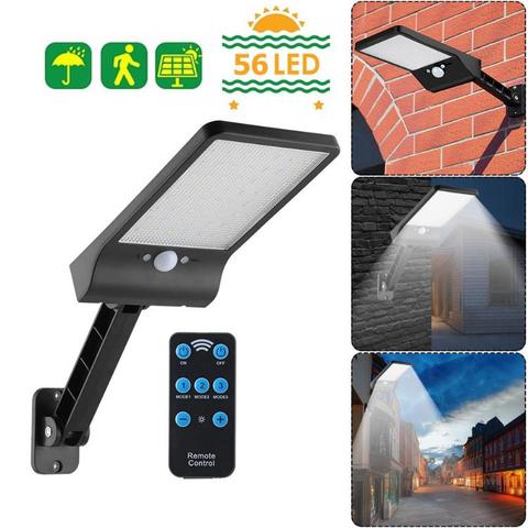 Luz de pared con Sensor de movimiento Solar, 56LED, farola exterior con Control remoto, farola de jardín impermeable, brillo ajustable ► Foto 1/6