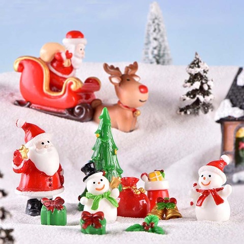 Casa de muñecas en miniatura árbol de navidad regalo de muñeco de nieve caja de decoración ornamento trineo Micro Paisaje de nieve escena decoración de año nuevo para el hogar ► Foto 1/6