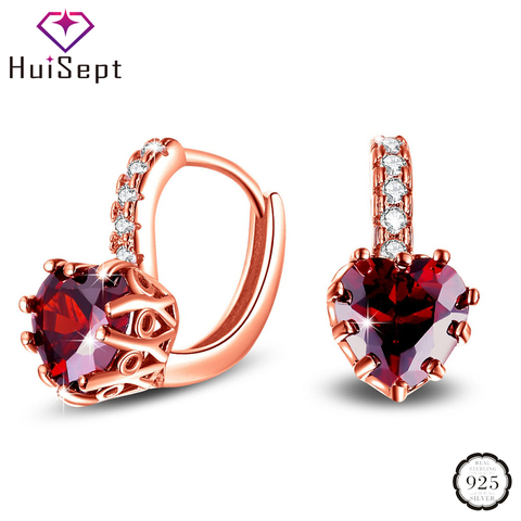 HuiSept-pendientes de plata 925 con gema de rubí en forma de corazón, pendientes de gota para mujer, joyería para boda ► Foto 1/6