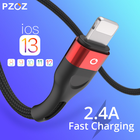 Cable de carga rápida PZOZ para iphone de 2,4 a, Cable de nailon trenzado para iphone 11 Pro max 8 7 6 s plus 5 SE 2022 2m ► Foto 1/6