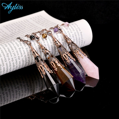 Ayliss-péndulos de cristal para adivinación, Metal Retro, bronce, GEMA, piedra, dije Hexagonal, cadena curativa, envío rápido ► Foto 1/6