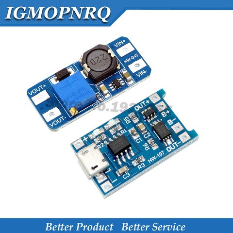 Micro USB 5V 1A 18650 TP4056 Módulo de cargador de batería de litio placa de carga con protección + MT3608 2A DC-DC convertidor de aumento ► Foto 1/3