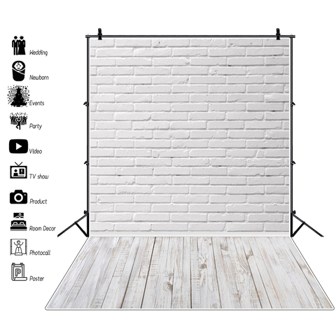 Laeacco-fondo fotográfico de pared de ladrillo blanco gris, suelo de madera, mascota, pastel, aplastar, Retrato, sesión fotográfica ► Foto 1/6