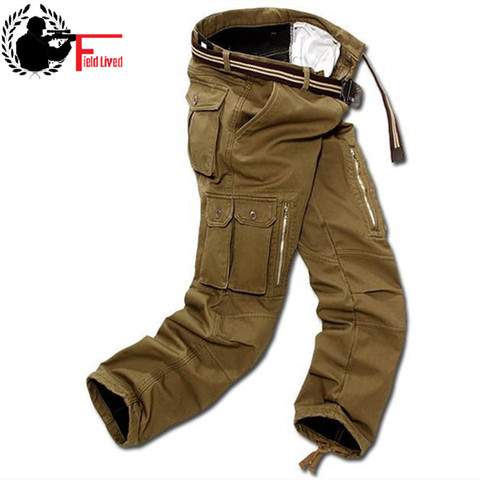 Pantalones Cargo de invierno para hombre, pantalones gruesos cálidos de lana para hombre, pantalones holgados tácticos militares informales con muchos bolsillos de doble capa para hombre ► Foto 1/6