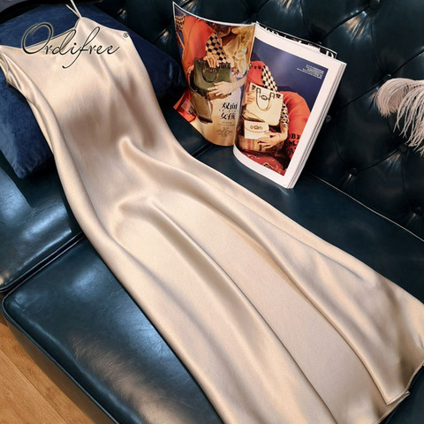 Ordfree-Vestido largo de satén con tirantes finos para mujer, vestido de fiesta Sexy de talla grande S-4XL para verano del 2022 ► Foto 1/6