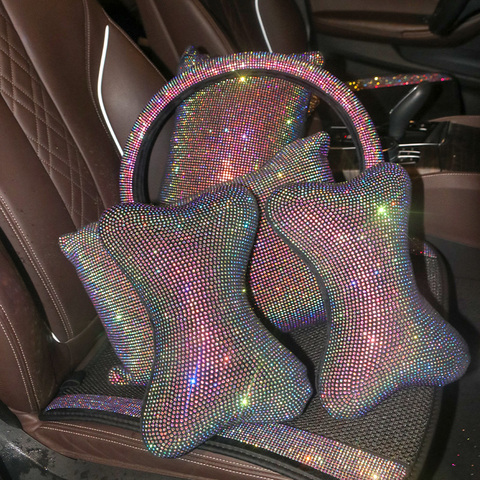 Accesorios ostentosos para el coche para mujer, conjunto de ropa Interior, reposacabezas con diamantes de imitación, almohadas de apoyo para la espalda, cojín para el asiento, alivio del dolor, brillante ► Foto 1/6