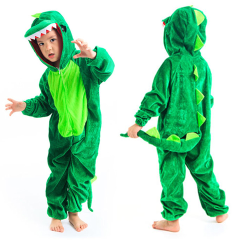 Disfraz de dinosaurio Kugurumi para niños, traje verde y negro para guardería, fiesta escolar, juego de estudiante, mono de rol ► Foto 1/6