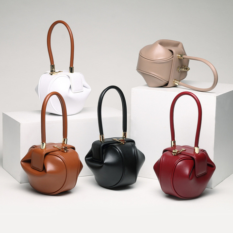 Chic esférica de cuero genuino de las mujeres bolsos de diseño femenino alta calidad damas noche bolsas 2022 ► Foto 1/6