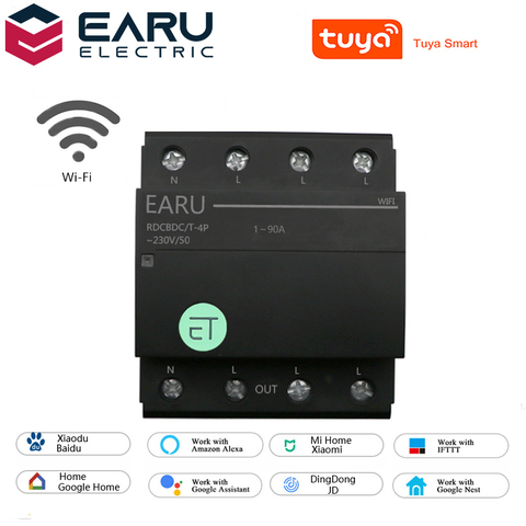 Interruptor de circuito 4P WIFI interruptor de relé temporizador de tiempo inteligente Control remoto por voz por Tuya APP Smart House para Amazon Alexa Google Home ► Foto 1/6