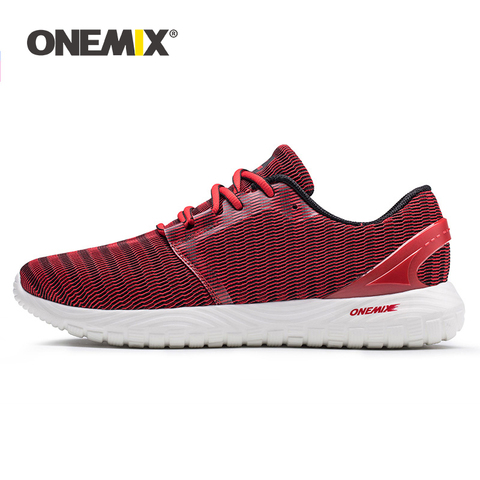 ONEMIX, zapatillas para correr para hombre, mocasines para mujer, zapatillas de deporte al aire libre transpirables de malla roja, zapatillas deportivas para correr ► Foto 1/6