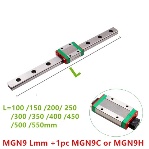 Piezas cnc MGN9 100, 150, 200, 250, 300, 350, 400, 450, 500, 550, 9mm, riel lineal deslizante, 1 unidad, MGN9 + MGN9C, MGN9H, Envío Gratis ► Foto 1/2