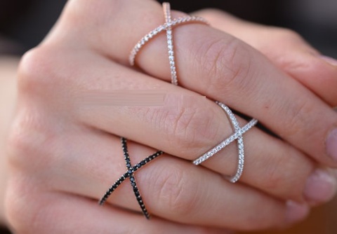 Anillos de plata de ley 925 entrecruzado X Cross, anillos de cruz, anillos de zirconia fina, anillo de boda de mujer Micro pavé ► Foto 1/4