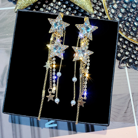 FYUAN-pendientes colgantes de estrella de estilo coreano para mujer, aretes largos con borlas, cristales azules brillantes, accesorios de joyería ► Foto 1/6