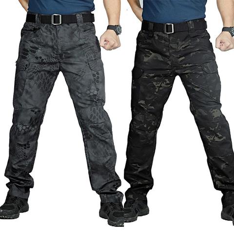 Pantalones Cargo multibolsillos de camuflaje para hombre, ropa deportiva de secado rápido para exteriores, color negro, para viajes, senderismo y escalada ► Foto 1/6