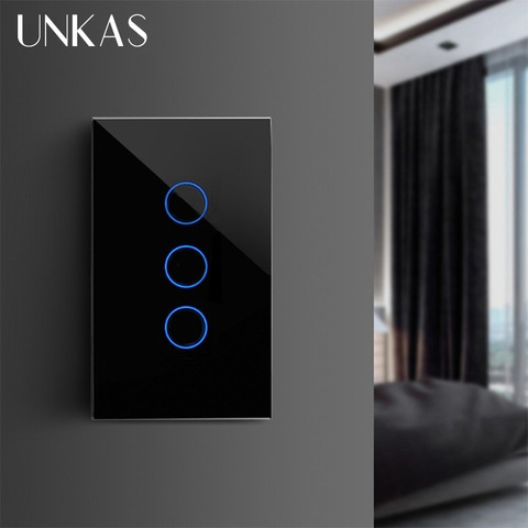 UNKAS-Interruptor táctil inteligente para hogar, estándar UE/EE. UU./ru/AU, Interruptor táctil para luz LED de pared 1/2/3 entradas, 1 vía de cristal ► Foto 1/2