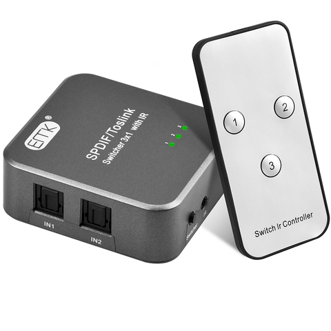 Conmutador TOSLINK 3x1 EMK SPDIF con mando a distancia IR, Selector de Audio óptico Digital, caja de 3 vías para DVD ps4(3 entradas a 1 salida) ► Foto 1/6