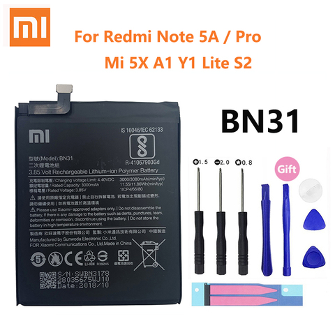 Batería de teléfono 100% Original para Xiaomi Redmi Note 5A Prime S2, repuesto para Xiaomi Mi 5X A1 Mi5X BN31, batería 5A Pro Y1 MiA1 S2 ► Foto 1/5