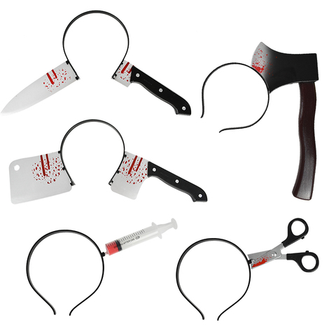 Accesorios de decoración de Horror de Halloween tijeras divertidas cuchillo cabeza simulación de juguete de plástico disfraz de Halloween diadema suministros para fiestas ► Foto 1/6