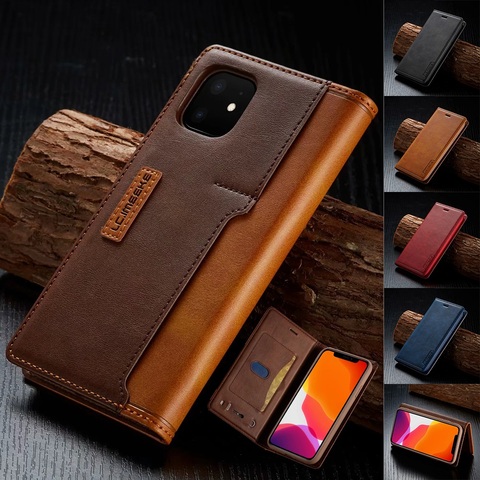 Cubierta de tirón de cuero para iPhone 11 Pro Max XS Max X XR 8 Plus 7 7 6 Plus 6s más Color de contraste magnético funda de ranura para tarjeta sim ► Foto 1/6