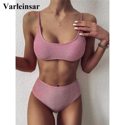 Bikini de cintura alta para mujer, bañador femenino, conjunto de Bikini de dos piezas, bañador brillante, traje de baño V2296 2022 ► Foto 1/6