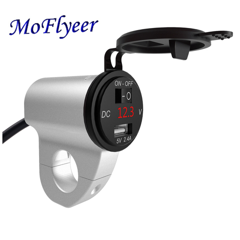 MoFlyeer-cargador USB para motocicleta adaptador de teléfono móvil resistente al agua, de aleación de aluminio, con pantalla Digital de 2.4A, cargador rápido para coche con interruptor ► Foto 1/6