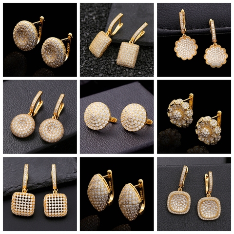 Pendientes de aro de cristal con Zirconia AAA para mujer, joyería de lujo de boda india, 28 estilos diferentes, aretes de oro únicos ► Foto 1/6