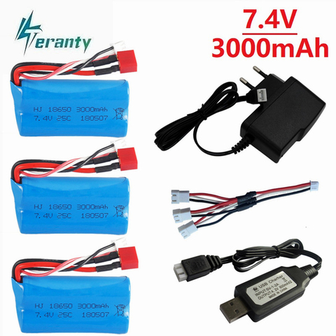 Batería lipo para coche teledirigido con cargador, 7,4 V, 3000 mAh, 18650 para Q46 Wltoys 10428, 12428, 12423, piezas de repuesto, 2S para piezas de juguete ► Foto 1/6