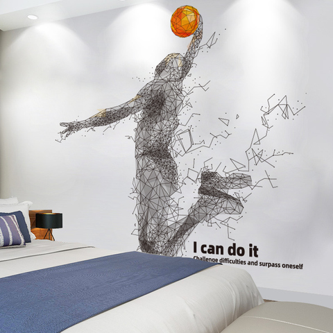 Pegatinas de pared de jugador de baloncesto para niños, calcomanías de pared de deportista de dibujos animados DIY para habitaciones de guardería, gimnasio, accesorios de decoración del hogar ► Foto 1/6