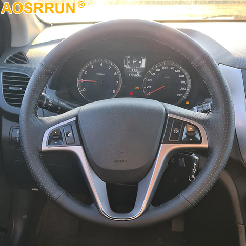 Accesorios de coche aosrrunning Funda de cuero genuino para volantes de coche Hyundai Solaris i25 i20 Accent 2009-2014 Sedán ► Foto 1/2