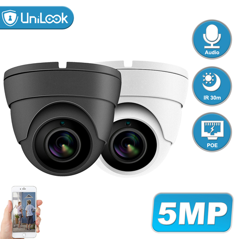 UniLook-cámara de seguridad IP domo POE de 5MP, Audio incorporado, micrófono Hikvision, Compatible con cámara CCTV para exteriores, IR 30m, H.265, P2P View ► Foto 1/6