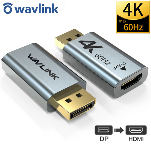 Displayport-Convertidor de aluminio 4K, adaptador de DP a HDMI 4K 2K @ 60Hz 1080P hembra a macho para PC, portátil, proyector DP a HDMI, Wavlink ► Foto 1/6