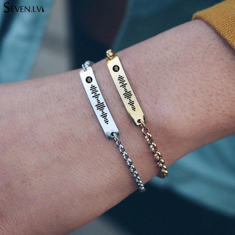 Pulsera de música de código Spotify para hombres y mujeres, brazalete de acero inoxidable con nombre personalizado, símbolo del alfabeto, regalo de San Valentín ► Foto 1/6