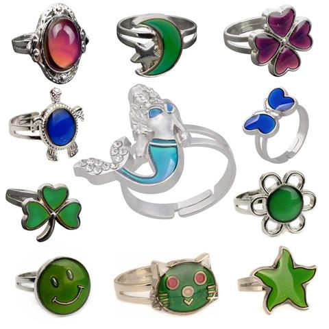 Anillos retro ajustables para mujer, de color plata joyería de moda, con control de temperatura, corazón ovalado, mariposa redonda, 2022 ► Foto 1/6