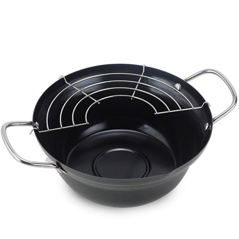 Sartén profunda de acero inoxidable con estante de filtro de aceite, sartén de inducción de Gas para parrilla, ollas Tempura, olla para freír ► Foto 1/6
