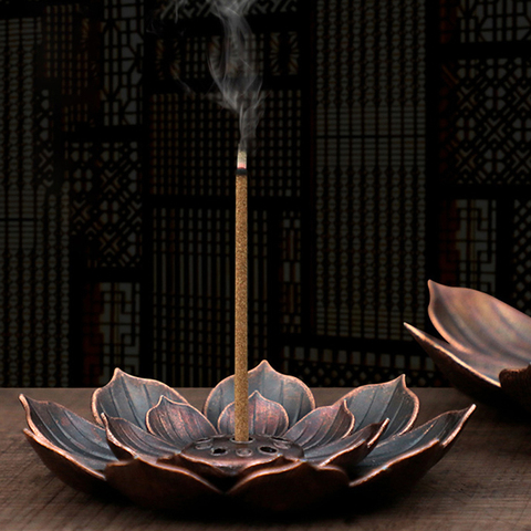 Quemador de incienso de aleación, placa de soporte para varillas, incensario de loto budista, quemador de incienso de nasturtio de bronce, 1 ud. ► Foto 1/6