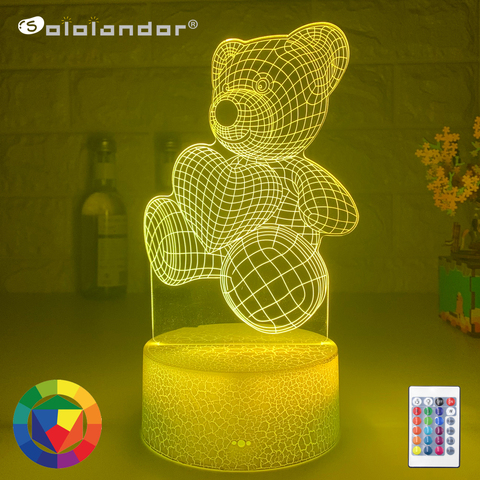 Oso de luz nocturna para bebé, ilusión 3d con Interruptor táctil Led de corazón, ambiente colorido para decoración del hogar, lámpara de mesa para cabecera ► Foto 1/6