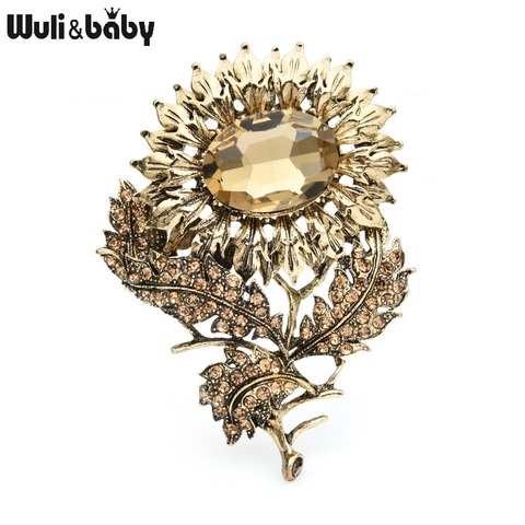 Wuli & baby-broches de girasol Vintage para mujer, broche de aleación de cristal para bodas, broche fiesta banquete, regalos ► Foto 1/3