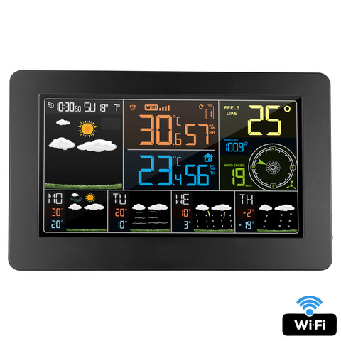 FanJu estación meteorológica Wifi Digital tiempo Calendario de temperatura y humedad de la dirección del viento de la velocidad del viento pronóstico Reloj de pared ► Foto 1/6