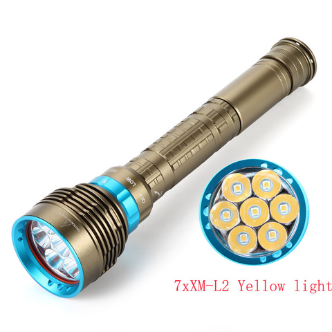 Linterna LED IP8 para buceo, luz táctica de 7000 lúmenes, resistente al agua, color blanco cálido, 7 x XM-L L2, amarilla/blanca ► Foto 1/6