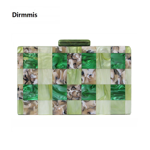 Bolso de noche de retazos verde y Beige acrílico para mujer, bolsa de mano de lujo para fiesta, caja informal, bolso de mano ► Foto 1/1